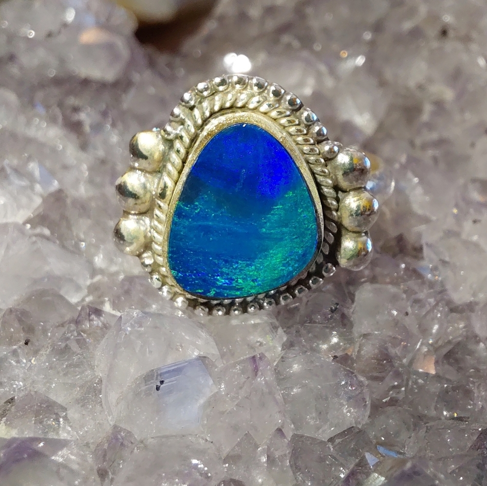 Stunning Australian Opal Silver Ring Size 6 - Picture 1 of 15